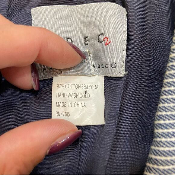 ADEC2 Philliphe Adec Brand Navy and White Pinstripe Single Button Blazer 4/38 - Picture 8 of 15